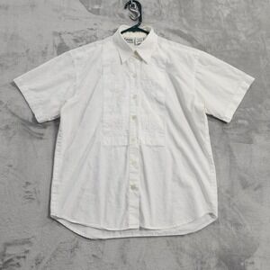 Vintage Capacity Shirt Womens PS White Embroidered Heart Button Up Short Sleeves